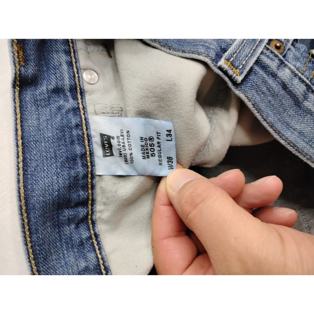 Levi's 505 Mens Regular Fit Jeans 36x29 Medium Blue Wash Denim Hemmed